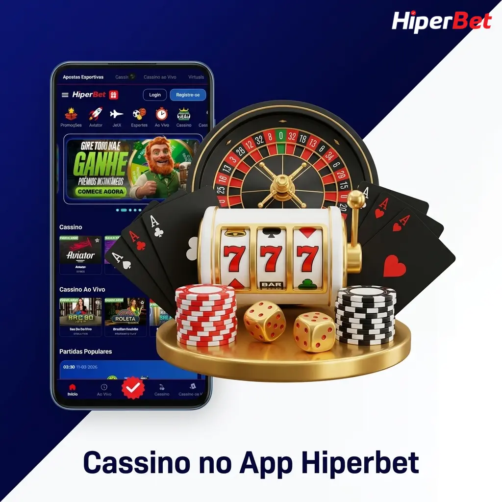 Cassino no app Hiperbet com slots, roleta, blackjack e dealer ao vivo para Android e iOS em BRL.