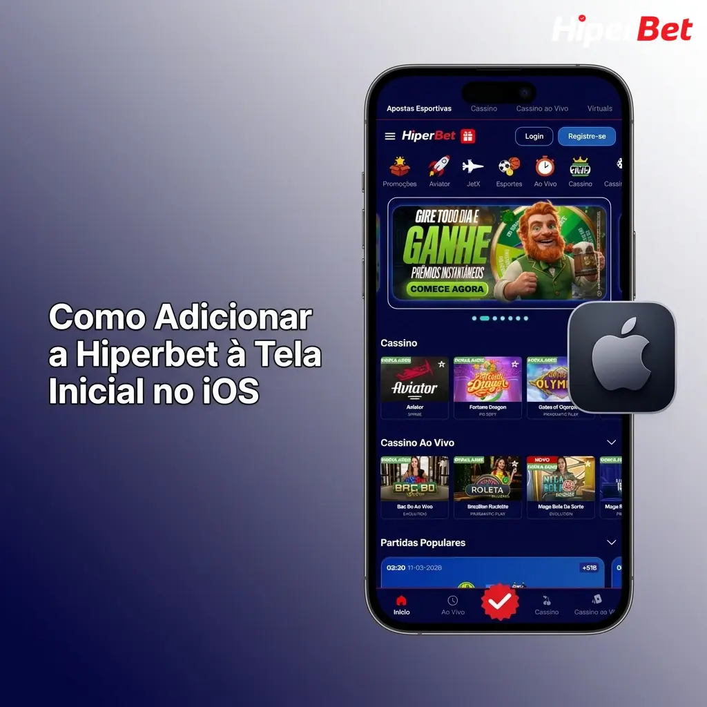 Ícone da Hiperbet sendo adicionado à tela inicial do iOS via Safari em iPhone ou iPad.
