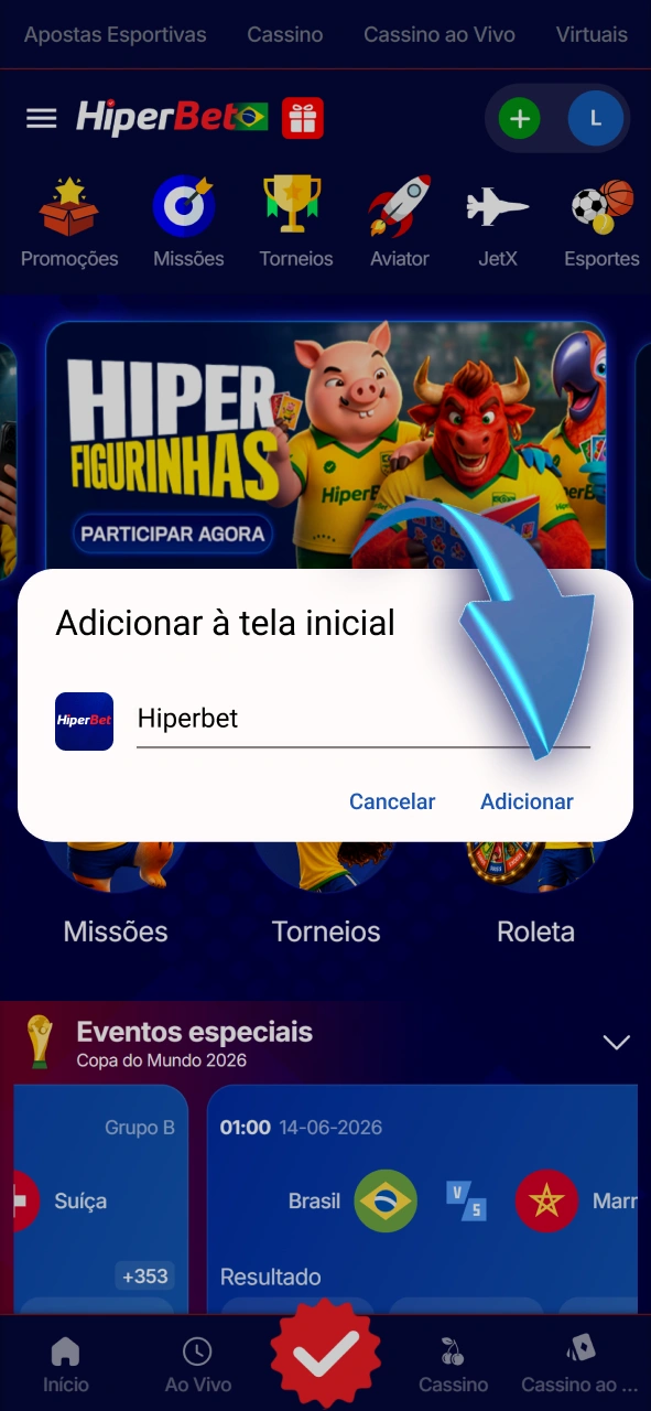 Confirme a instalação do aplicativo móvel da Hiperbet no Android.