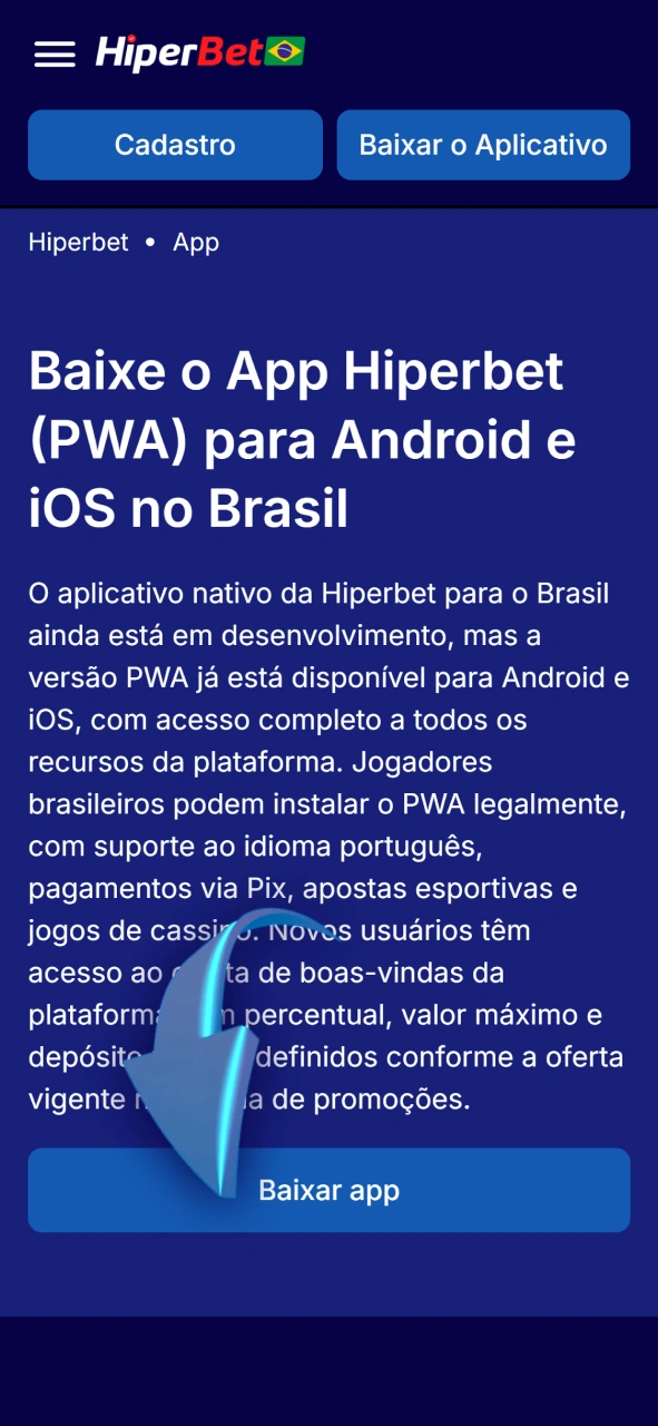 Acesse o site da Hiperbet pelo navegador Safari no iOS.