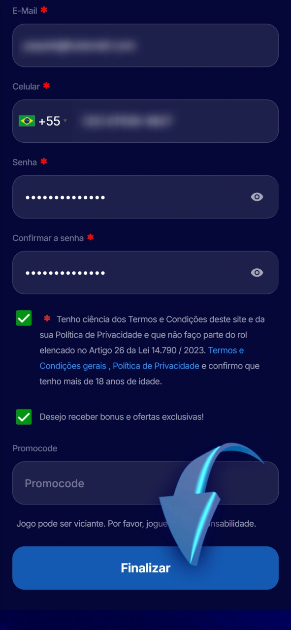 Confirme os seus dados e finalize o seu cadastro na Hiperbet.