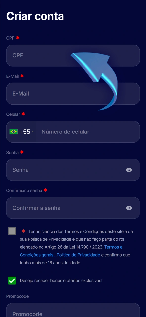 Escolha o método de cadastro de sua preferência na Hiperbet.
