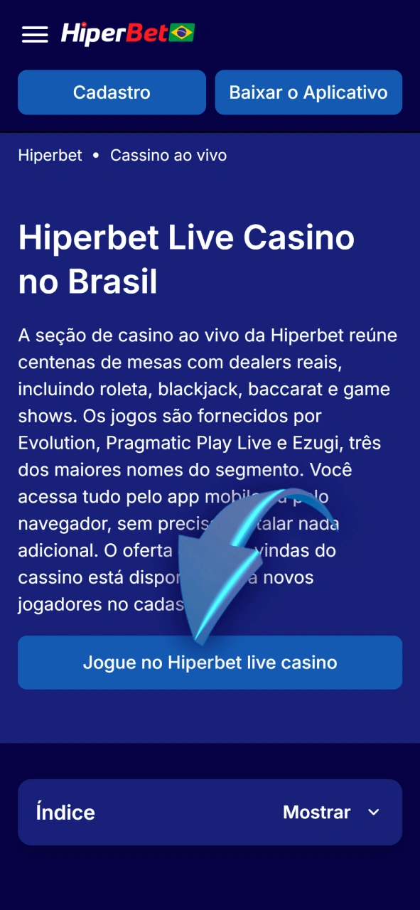 Clique no botão para entrar nas salas de cassino ao vivo da Hiperbet.