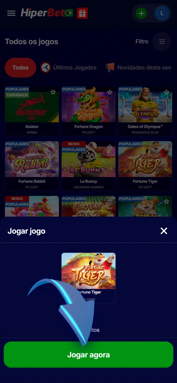 Selecione um caça-níquel ou jogo de mesa no cassino Hiperbet.