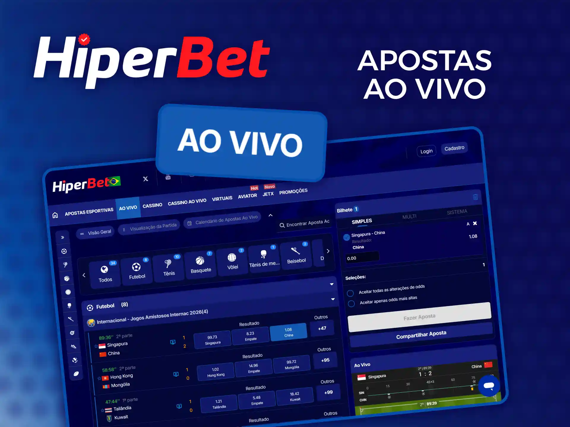 Acesse a seção de apostas esportivas ao vivo na página inicial da Hiperbet.