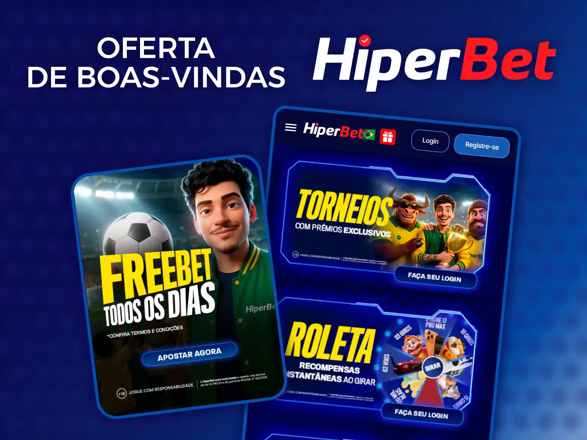 Veja o banner da oferta de boas-vindas na página inicial da Hiperbet.