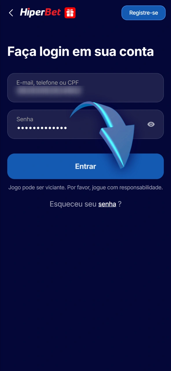 Faça login na sua conta para solicitar um saque na Hiperbet.