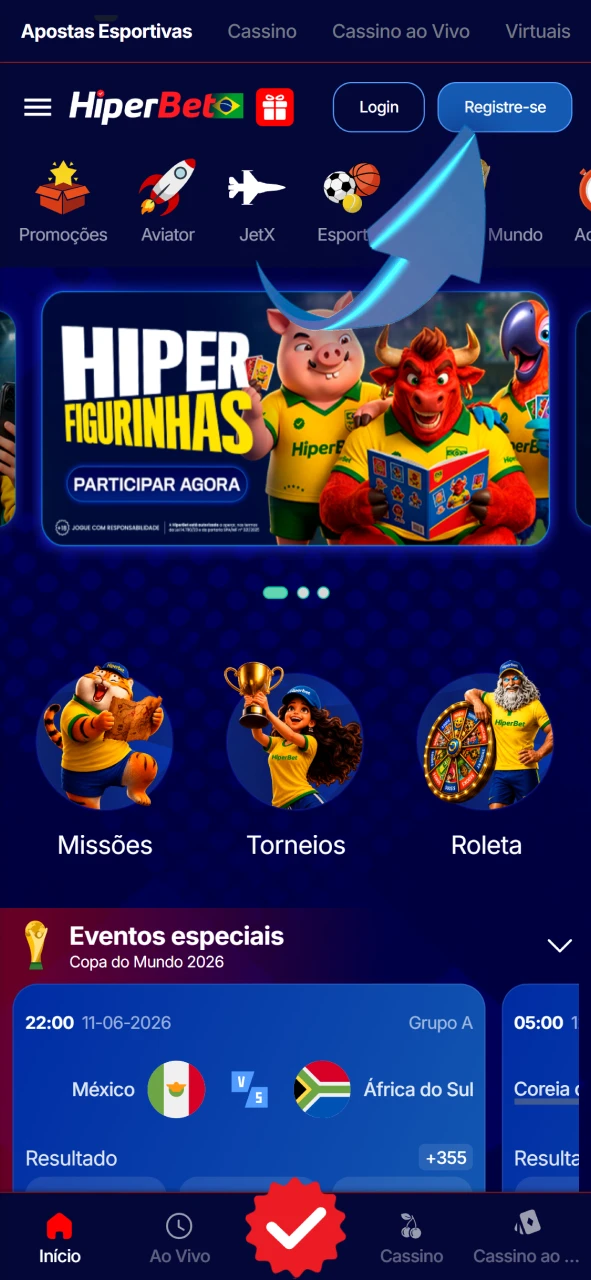 Registre uma conta nova para participar das ofertas da Hiperbet.