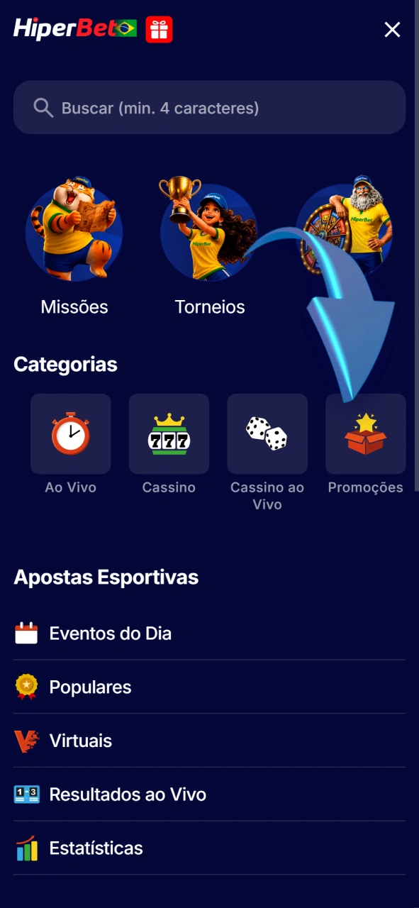 Entre na seção de oferta para conferir as promoções da Hiperbet.